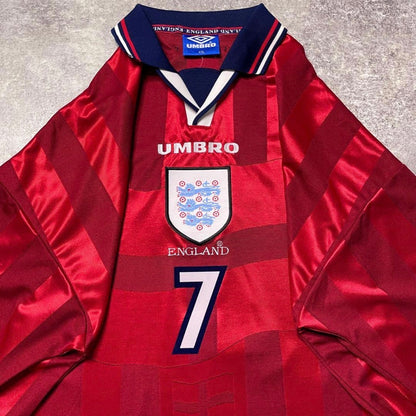 【正規品1997-1999 UMBRO England away L/S Beckham #7】