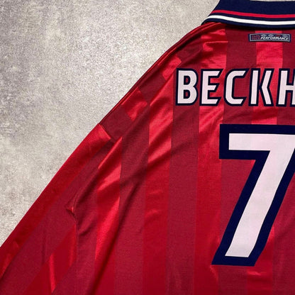 【正規品1997-1999 UMBRO England away L/S Beckham #7】
